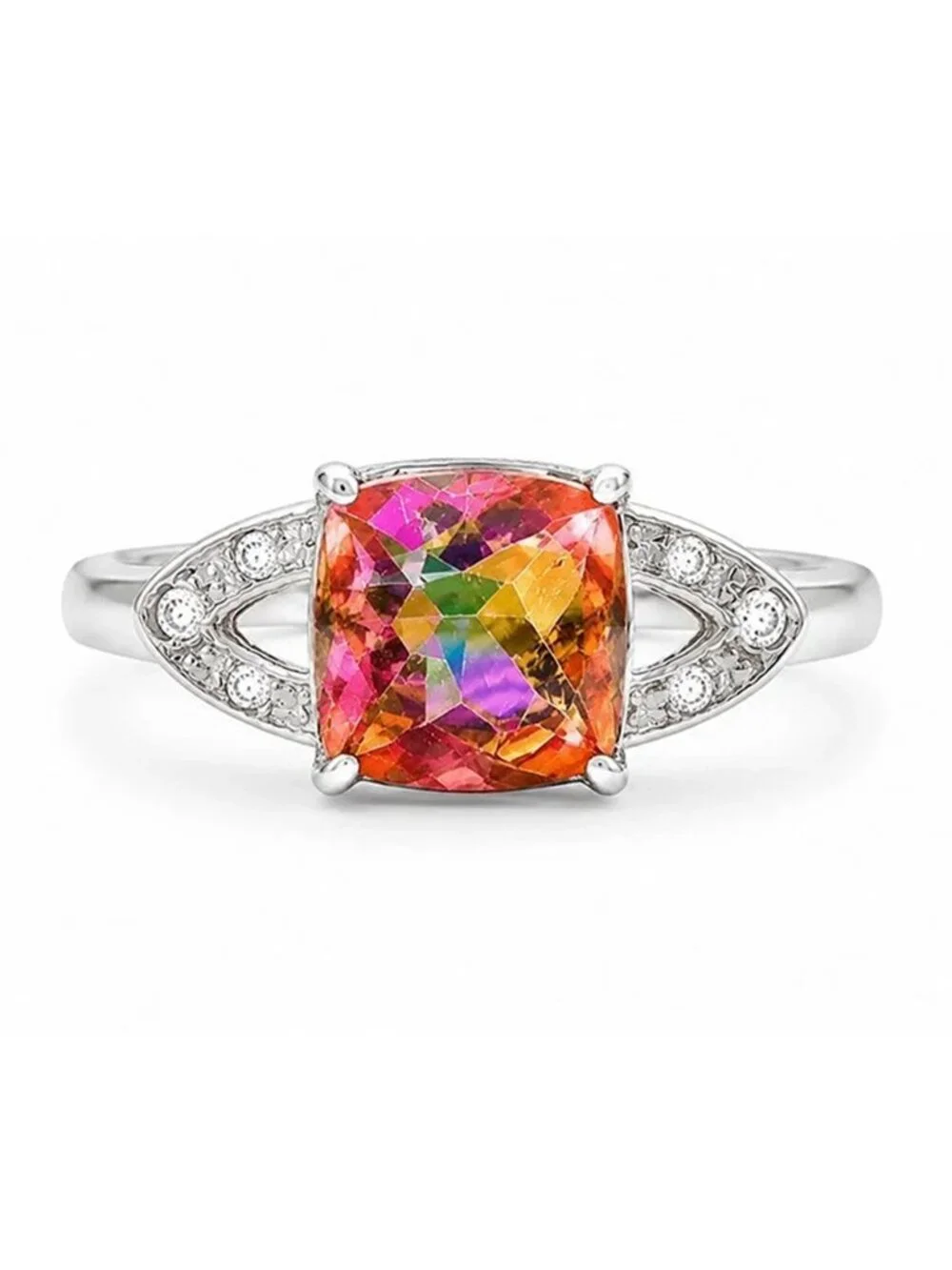 Azotic Topaz 5.58 Cts & Diamonds Ring 10k White Gold
